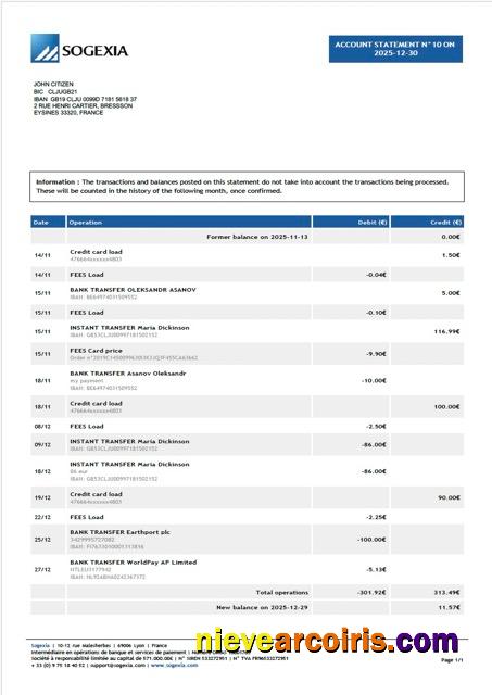 France Sogexia Bank account statement Word and PDF